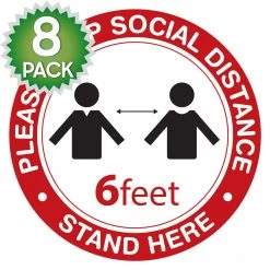 Cellet SK09 - 8 Pack 6FT Social Distancing Floor Decal, Anti-Slip Safety Social Distancing Floor Decal Marker For Banks, Shopping Centers, Grocery Stores And More