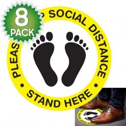Cellet SK03 - 8 Pack 6FT Social Distancing Floor Decal, Anti-Slip Safety Social Distancing Floor Decal Marker For Banks, Shopping Centers, Grocery Stores And More