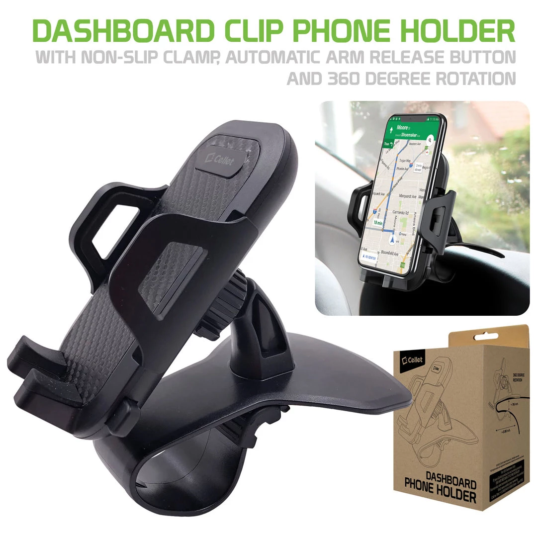 PHD260 - Dashboard Clip Phone Holder, Clip Mount With Non-Slip Clamp, Automatic Arm Release Button And 360 Degree Rotation For Apple IPhone XS Max, X/XR/XS, Samsung Galaxy Note 10/10 Plus And More – By Cellet Full Catalog 1 PHD260 - Dashboard Clip Phone Holder, Clip Mount With Non-Slip Clamp, Automatic Arm Release Button And 360 Degree Rotation For Apple IPhone XS Max, X/XR/XS, Samsung Galaxy Note 10/10 Plus And More – By Cellet Full Catalog