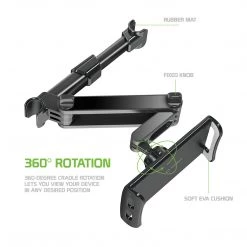 Full Catalog PH355BK - Universal Back Seat Headrest Tablet/Phone Mount Holder With Extendable Telescopic Arm And 360 Degree Rotation For Apple IPad, IPad Pro, IPad Mini, IPhones And Other Smartphones And Tablets (fits Up To 8”) By Cellet - Black