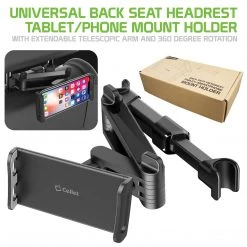 Full Catalog PH355BK - Universal Back Seat Headrest Tablet/Phone Mount Holder With Extendable Telescopic Arm And 360 Degree Rotation For Apple IPad, IPad Pro, IPad Mini, IPhones And Other Smartphones And Tablets (fits Up To 8”) By Cellet - Black