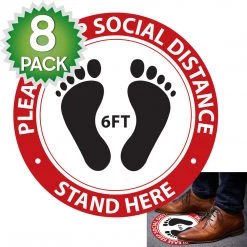 Cellet SK02 - 8 Pack 6FT Social Distancing Floor Decal, Anti-Slip Safety Social Distancing Floor Decal Marker For Banks, Shopping Centers, Grocery Stores And More
