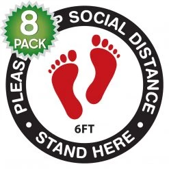 Cellet SK10 - 8 Pack 6FT Social Distancing Floor Decal, Anti-Slip Safety Social Distancing Floor Decal Marker For Banks, Shopping Centers, Grocery Stores And More
