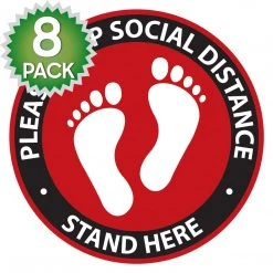 Cellet SK11 - 8 Pack 6FT Social Distancing Floor Decal, Anti-Slip Safety Social Distancing Floor Decal Marker For Banks, Shopping Centers, Grocery Stores And More