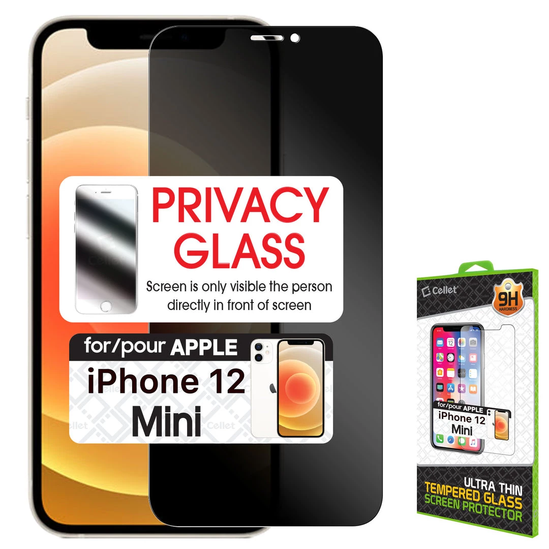 SYIPH12MINI - IPhone 12 Mini, Privacy Tempered Glass Screen Protector For Apple IPhone 12 Mini (0.8mm) By Cellet 1 SYIPH12MINI - IPhone 12 Mini, Privacy Tempered Glass Screen Protector For Apple IPhone 12 Mini (0.8mm) By Cellet