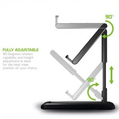 Cellet Wholesale New Arrivals PH140BK - Adjustable Foldable Desktop Smartphone And Tablet Stand, Heavy Duty Adjustable Phone Stand With Non-Slip Rubberized Grips And Base Compatible To Smartphones, Tablets, And IPads - Black