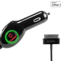 PAPPLEU - Cellet Extra USB Charging Port Plug In Car Charger With Green LED For Apple IPod Touch, Nano, IPhone 3G S, & IPhone 4 (Made For IPhone, Licensed By Apple)