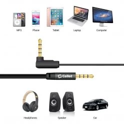 CN3535K - Cellet 5 Foot (1.5 Meter) Premium Flat Wire 3.5mm To 3.5mm Right Angle Pin Auxiliary Audio Cable