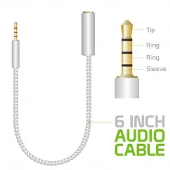 Full Catalog CNIPHONEWT - Cellet 6 Inch Gold Plated 3.5mm TRRS Male To Female Audio Adapter For Mobile Credit Card Reader, Headphones, Audio Aux, Car Stereo - White