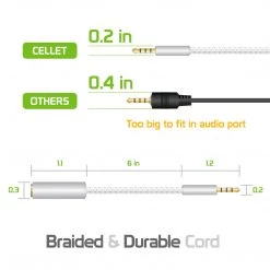 Full Catalog CNIPHONEWT - Cellet 6 Inch Gold Plated 3.5mm TRRS Male To Female Audio Adapter For Mobile Credit Card Reader, Headphones, Audio Aux, Car Stereo - White