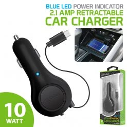 PMOTQ9RB - Cellet Compact 10 Watt Powered Micro USB Retractable Plug In Car Charger