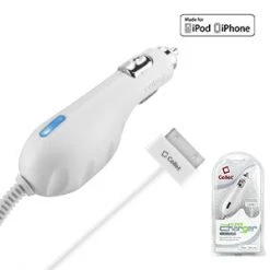 PIPHGW - Cellet MFi 5 Watt / 1 Amp Car Charger With Blue LED For Apple IPhone 4, 3GS, 3G, IPod Touch, & Nano