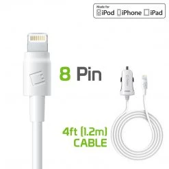 GoCellet PAPP5GWB- MFI Certified Lightning Car Charger 2.4 Amp - 4Ft -White