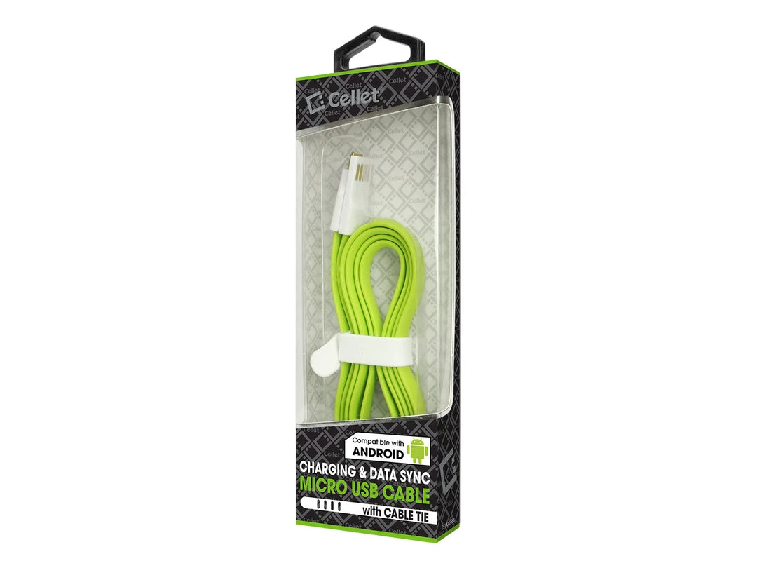 DAMICROGGR -Cellet 3 Ft. Flat Wire Micro USB Charging/Data Sync Cable - Green 6 DAMICROGGR -Cellet 3 Ft. Flat Wire Micro USB Charging/Data Sync Cable - Green