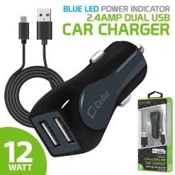 PMICROMS21BK - Cellet Rapid Charge 12W 2.4A Dual USB Car Charger With Micro USB Cable - Black Full Catalog