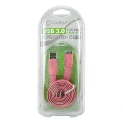 Full Catalog DAUSB30FHPK - Cellet SuperSpeed USB 3.0 Type A To Micro-B Flat Cable - Hot Pink