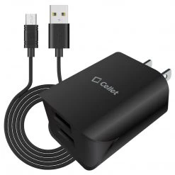 Cellet Full Catalog TCMICROH24 - Micro USB Home Charger, Universal 12Watt (2.4amps) Home Charger With Dual Ports And 4ft.(1.2m) Micro USB Cable Compatible To Kindle, Kindle Paperwhite, Samsung Galaxy Tab 4/3, Tab A, Smasung Galaxy S7 Edge/S6 Edge, Galaxy Note 5/4 - Black