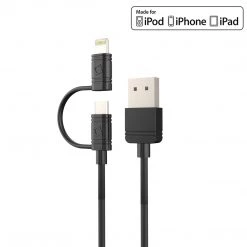 DAAPP5TK - Cellet 2 In 1 Micro USB + Lightning (Licensed By Apple, MFI Certified) Charging / Data Sync Cable - Black Full Catalog