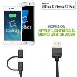 DAAPP5TK - Cellet 2 In 1 Micro USB + Lightning (Licensed By Apple, MFI Certified) Charging / Data Sync Cable - Black Full Catalog