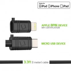 DAAPP5TK - Cellet 2 In 1 Micro USB + Lightning (Licensed By Apple, MFI Certified) Charging / Data Sync Cable - Black Full Catalog