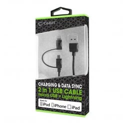 DAAPP5TK - Cellet 2 In 1 Micro USB + Lightning (Licensed By Apple, MFI Certified) Charging / Data Sync Cable - Black Full Catalog