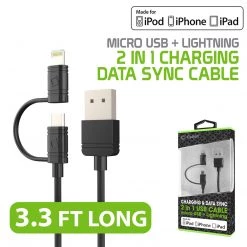 DAAPP5TK - Cellet 2 In 1 Micro USB + Lightning (Licensed By Apple, MFI Certified) Charging / Data Sync Cable - Black Full Catalog