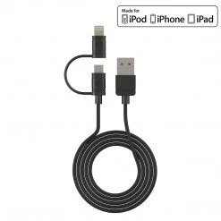 DAAPP5TK - Cellet 2 In 1 Micro USB + Lightning (Licensed By Apple, MFI Certified) Charging / Data Sync Cable - Black Full Catalog