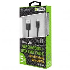 Full Catalog DAMICROL8 - Cellet Extra Long 8mm Tip Micro USB Charging & Data Sync Cable
