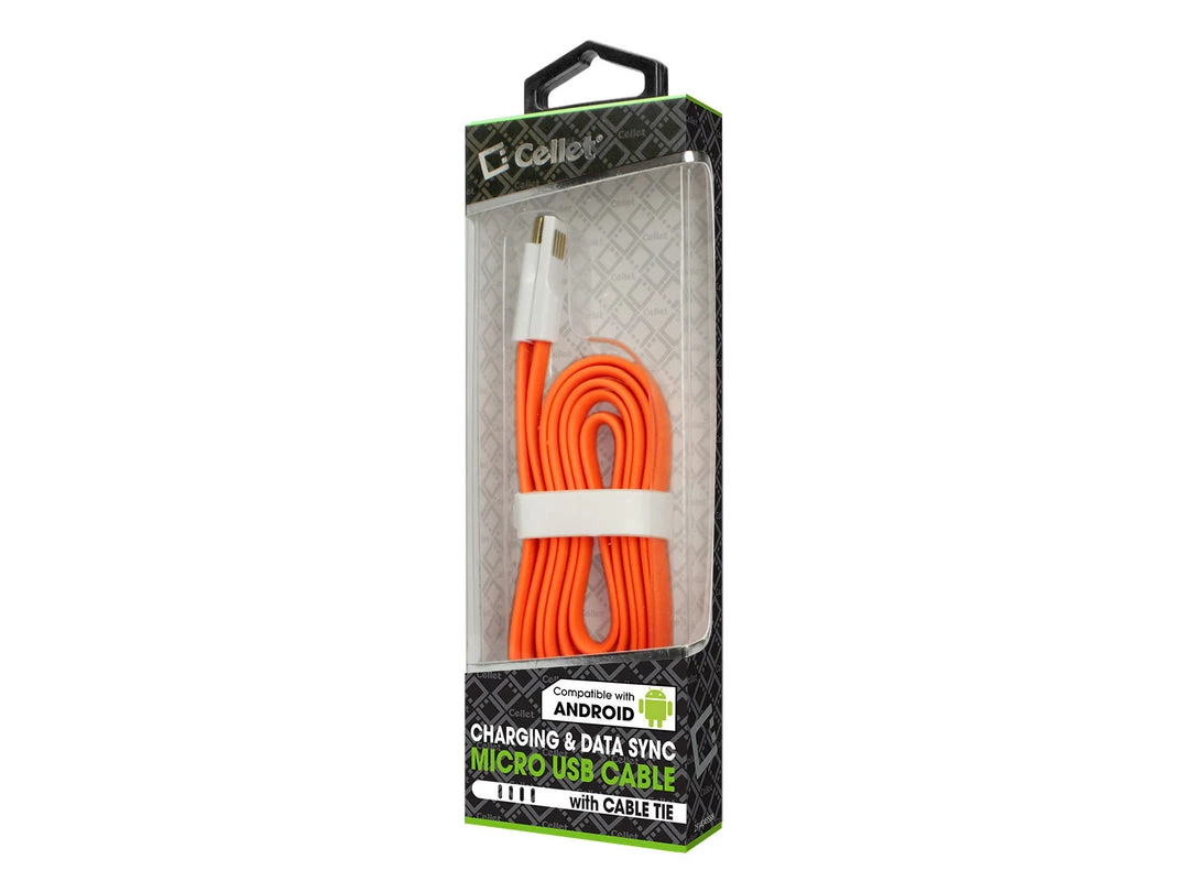 DAMICROGOR - Cellet 3 Ft. Flat Wire Micro USB Charging/Data Sync Cable - Orange 6 DAMICROGOR - Cellet 3 Ft. Flat Wire Micro USB Charging/Data Sync Cable - Orange