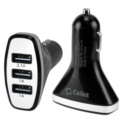 Cellet Wholesale PUSBN3BK - 3.1-Amp 3-Port USB Car Charger For Tablets, Smartphones, Bluetooth, GPS, Black: