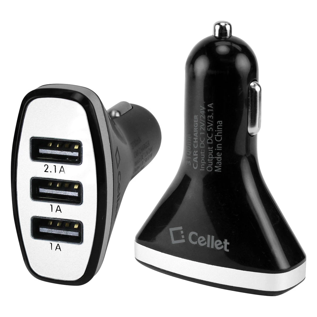 Cellet Wholesale PUSBN3BK - 3.1-Amp 3-Port USB Car Charger For Tablets, Smartphones, Bluetooth, GPS, Black: 2 Cellet Wholesale PUSBN3BK - 3.1-Amp 3-Port USB Car Charger For Tablets, Smartphones, Bluetooth, GPS, Black: