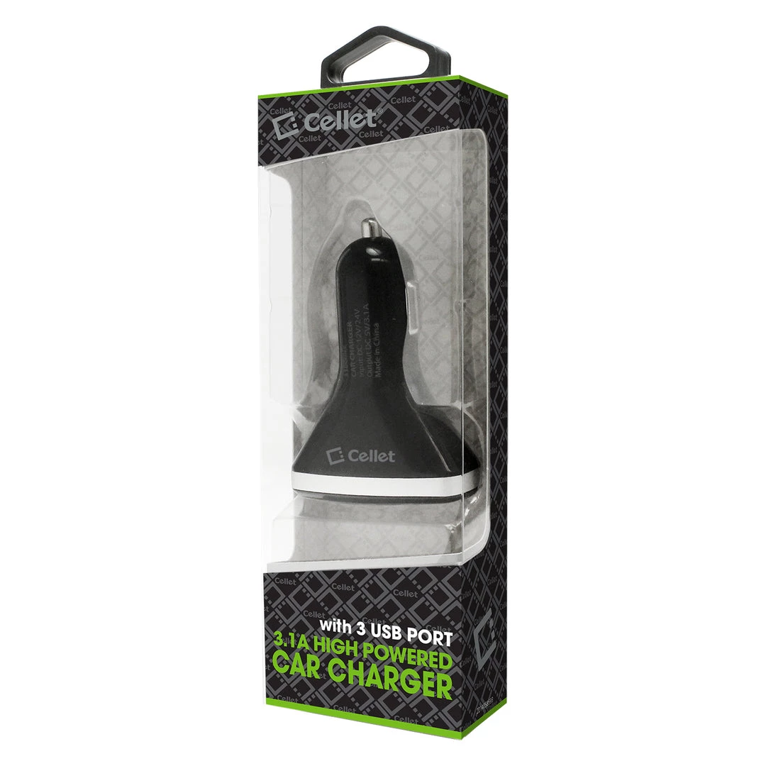 Cellet Wholesale PUSBN3BK - 3.1-Amp 3-Port USB Car Charger For Tablets, Smartphones, Bluetooth, GPS, Black: 5 Cellet Wholesale PUSBN3BK - 3.1-Amp 3-Port USB Car Charger For Tablets, Smartphones, Bluetooth, GPS, Black: