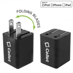 Full Catalog TCAPP8F12BK - Cellet 5 Watt (1 Amp) With Folding Blades Single Port Home Charger (Lightning Cable Included, Apple MFI Certified) - Black