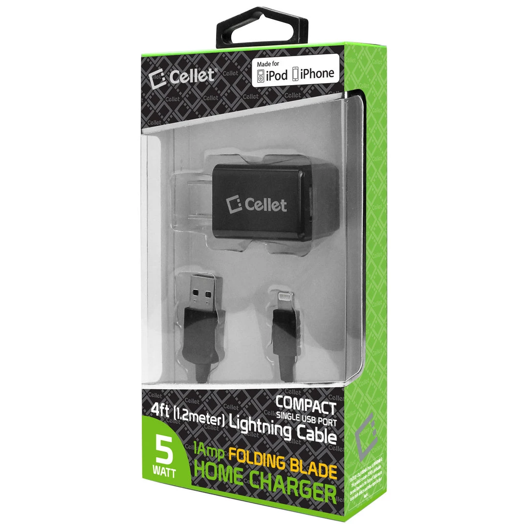 Full Catalog TCAPP8F12BK - Cellet 5 Watt (1 Amp) With Folding Blades Single Port Home Charger (Lightning Cable Included, Apple MFI Certified) - Black 9 Full Catalog TCAPP8F12BK - Cellet 5 Watt (1 Amp) With Folding Blades Single Port Home Charger (Lightning Cable Included, Apple MFI Certified) - Black