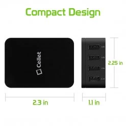 TCUSB4MOBK - Cellet 5V / 25Watt (5.1Amp) / 4 Port USB Desktop Charging Station - Travel Wall Charger - Black