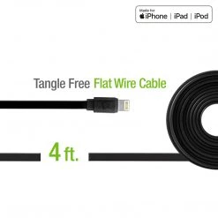 DAAPP5TFBK - Cellet 4 Ft. Anti-Tangle Lightning 8 Pin Flat Wire Charging Data Sync Cable (Apple MFI Certified) - Black Full Catalog