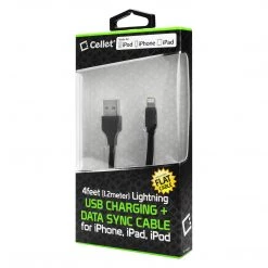 DAAPP5TFBK - Cellet 4 Ft. Anti-Tangle Lightning 8 Pin Flat Wire Charging Data Sync Cable (Apple MFI Certified) - Black Full Catalog