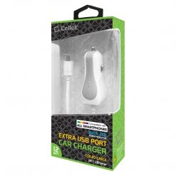 PMICUM21WT - Cellet High Powered 12 Watt (2.4 Amp) Micro USB Car Charger With Extra USB Port And Coiled Cable - White Full Catalog