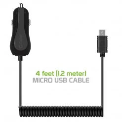 PMICUM21BK - Cellet High Powered 12 Watt (2.4 Amp) Micro USB Car Charger With Extra USB Port And Coiled Cable - Black Full Catalog