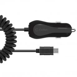 PMICUM21BK - Cellet High Powered 12 Watt (2.4 Amp) Micro USB Car Charger With Extra USB Port And Coiled Cable - Black Full Catalog