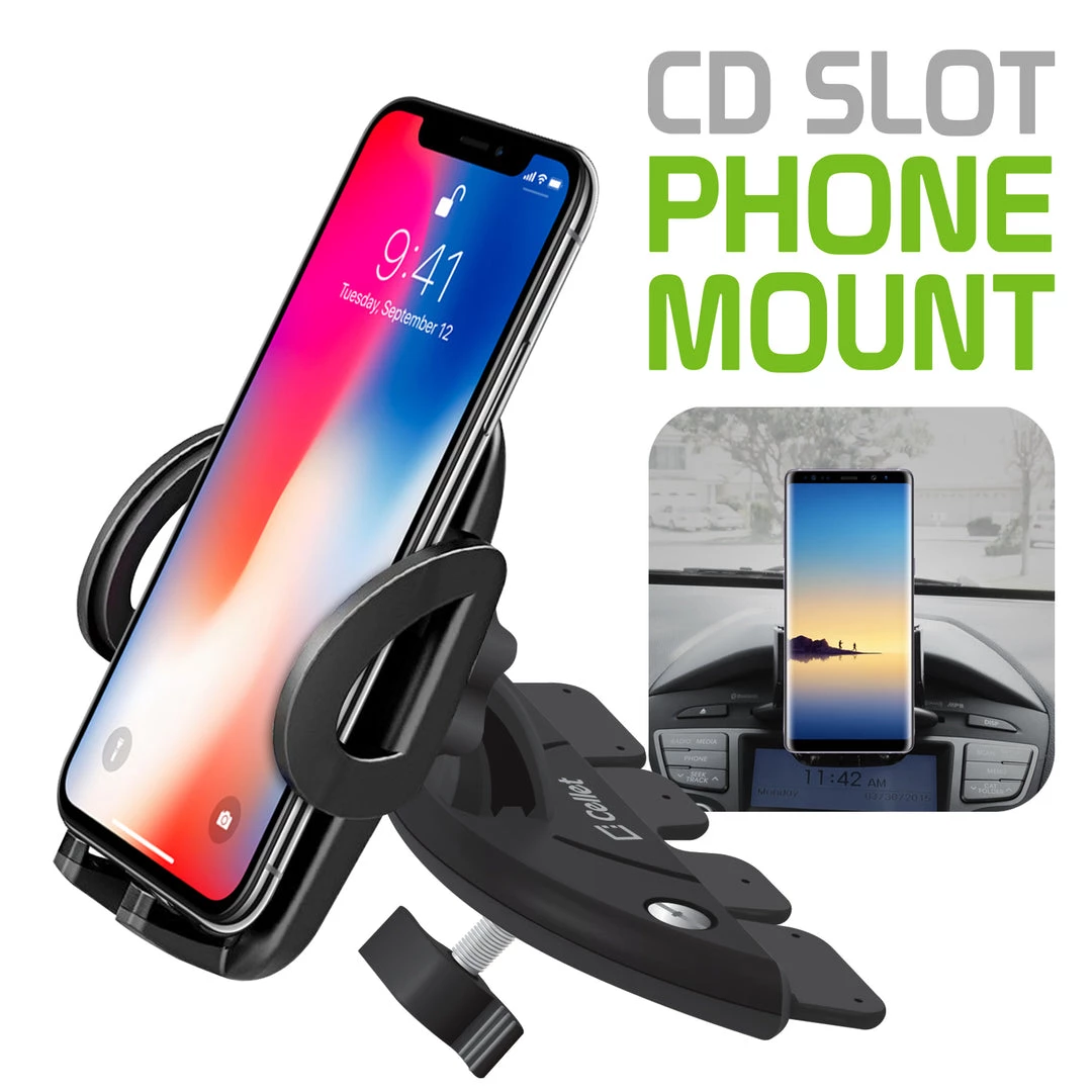 PHCN200CD - CD Slot Phone Mount With 360 Degree Cradle Rotation, One Touch Release Button And Stabilizing Knob For Apple IPhone XS Max, X/XR, 8/8 Plus, Samsung Galaxy Note 10/10 Plus, Galaxy S10, S10 Plus, S10e And More – By Cellet 1 PHCN200CD - CD Slot Phone Mount With 360 Degree Cradle Rotation, One Touch Release Button And Stabilizing Knob For Apple IPhone XS Max, X/XR, 8/8 Plus, Samsung Galaxy Note 10/10 Plus, Galaxy S10, S10 Plus, S10e And More – By Cellet