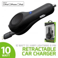 Full Catalog PAPP8R21 - Cellet 10 Watt (2.1 Amp) Lightning 8 Pin Retractable Car Charger For IPod, IPhone, IPad (Apple MFI Certified)