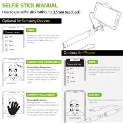 Cellet ACPOD4BK - Self-Portrait Handheld Selfie Stick For Smartphones And Cameras - Black