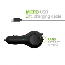 Cellet Wholesale Full Catalog PMICROR21 - Cellet Compact 10 Watt / 2.1 Amp High Powered Micro USB Retractable Plug In Car Charger