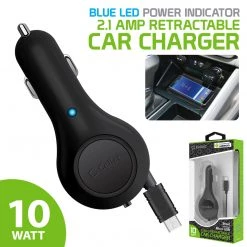 Cellet Wholesale Full Catalog PMICROR21 - Cellet Compact 10 Watt / 2.1 Amp High Powered Micro USB Retractable Plug In Car Charger