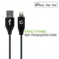 GoCellet DAP8BRBK - Durable Lightning USB 8 Pin Apple MFI Certified Data Sync & Charge Cable, 6ft. - Black Full Catalog
