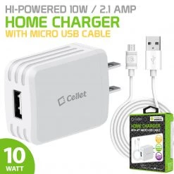 TCMICRO21GWT - Cellet Hi-Powered 10W / 2.1 Amp Home Charger (Micro USB Cable Included) - White Full Catalog