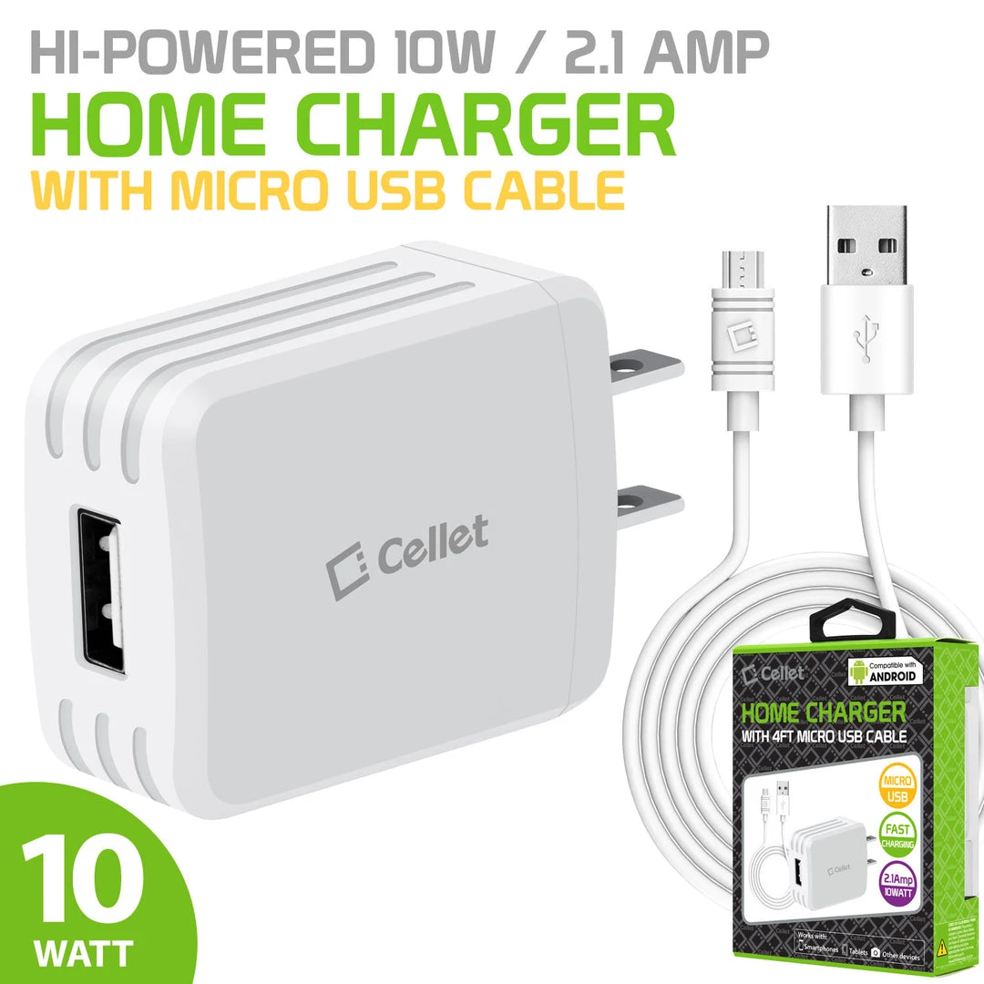 TCMICRO21GWT - Cellet Hi-Powered 10W / 2.1 Amp Home Charger (Micro USB Cable Included) - White Full Catalog 1 TCMICRO21GWT - Cellet Hi-Powered 10W / 2.1 Amp Home Charger (Micro USB Cable Included) - White Full Catalog