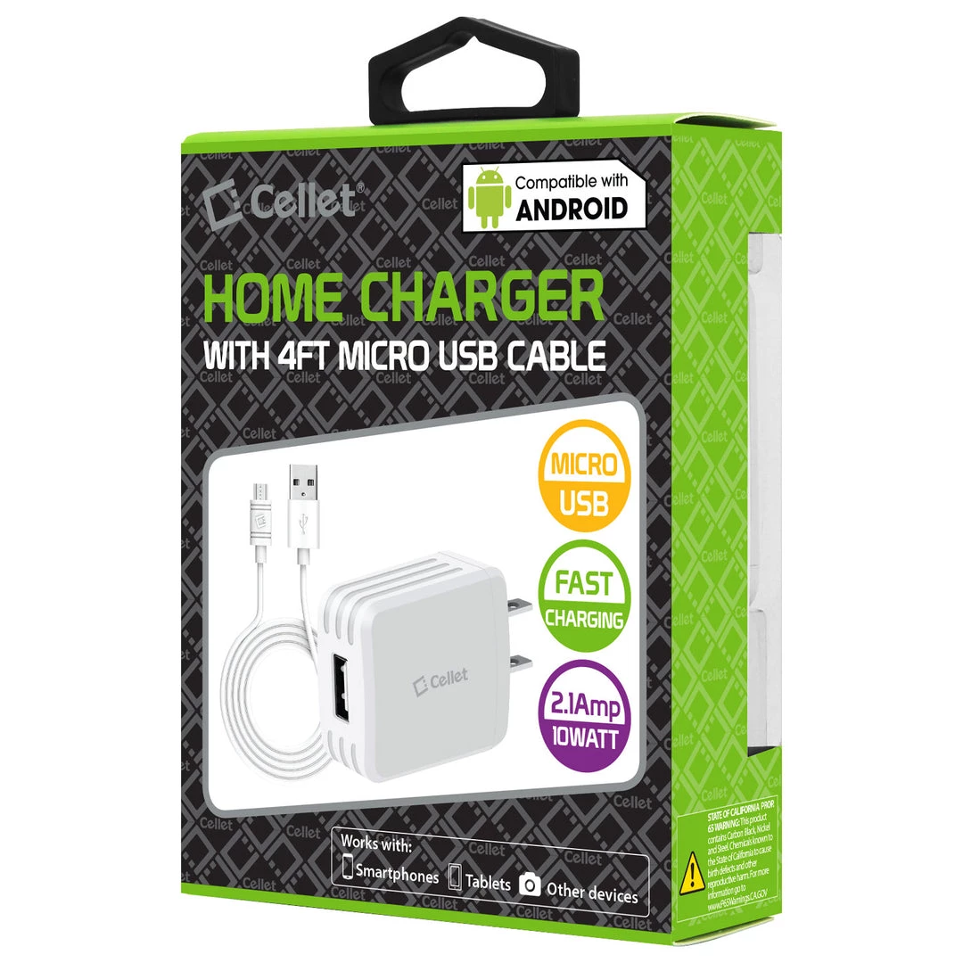 TCMICRO21GWT - Cellet Hi-Powered 10W / 2.1 Amp Home Charger (Micro USB Cable Included) - White Full Catalog 7 TCMICRO21GWT - Cellet Hi-Powered 10W / 2.1 Amp Home Charger (Micro USB Cable Included) - White Full Catalog