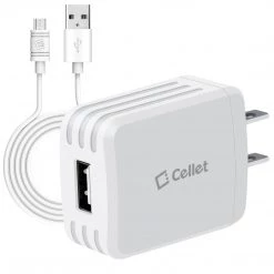 TCMICRO21GWT - Cellet Hi-Powered 10W / 2.1 Amp Home Charger (Micro USB Cable Included) - White Full Catalog